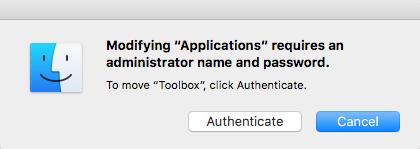 To install Toolbox you need to be the administrator or you need his username and Password.