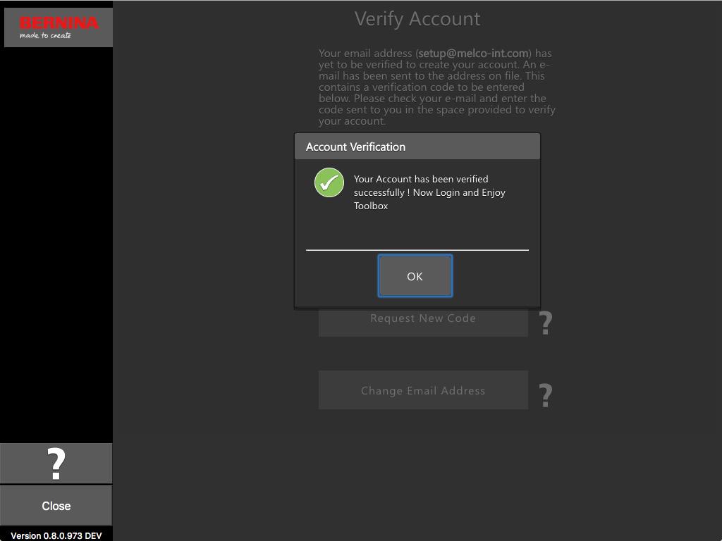 Finalize creating your account After having created your account successfully, you will see the pop up on the right.