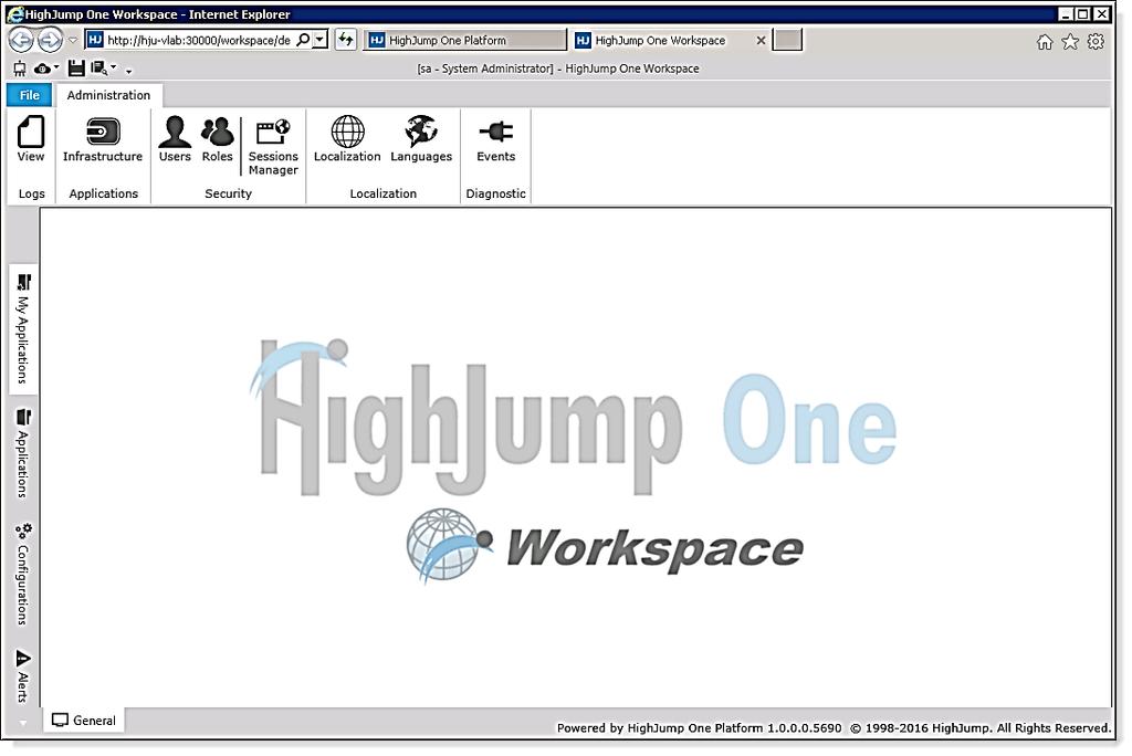 This home page is the launching pad from which you can view and modify the user profiles for the HighJump One system.