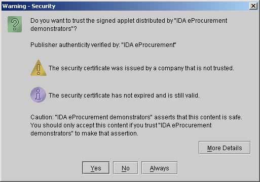 Figure 28: Signed applet certificate information 39. Provide the file description in the textbox next to File description (Figure 30). 40.