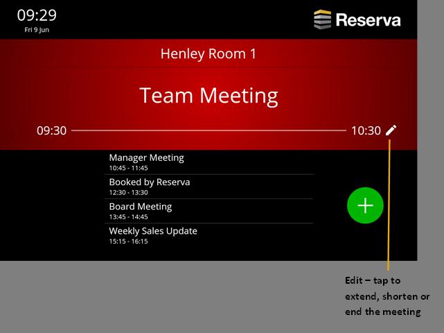 Room Sign Features These features are available on all devices: Time and date Options - Meeting Room Busy The current time and date is shown in the top left corner.