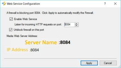 Web Server - Change Port If prompted to unblock the port, ensure Unblock firewall on this port is select and click Apply.