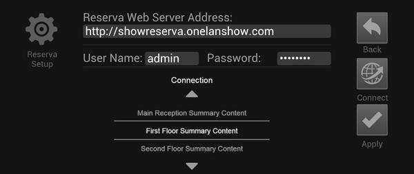 4. Click index.html link to open the Reserva configuration page. Configure Room Summary Media To configure the Reserva room summary media for the required Connection. 1.