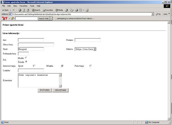 Slika 1. Izgled HTML stranice u Internet Exploreru Zadatak 1.