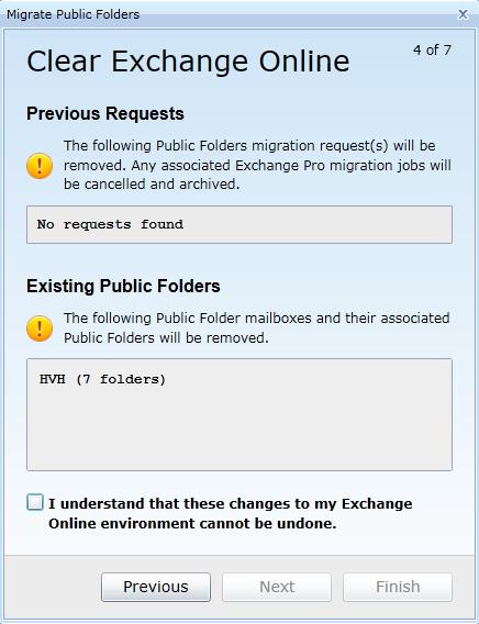 7. The Clear Exchange Online screen appears.