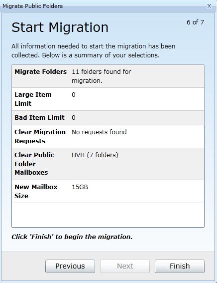 9. The Start Migration screen appears.