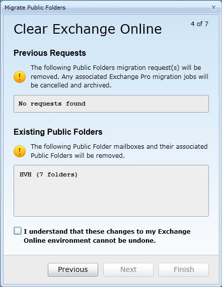 4. The Clear Exchange Online screen appears.