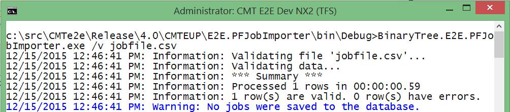 Example command line for scheduling (or re-scheduling) a set of public folder jobs: BinaryTree.E2E.PFJobImporter.exe /s jobfile.