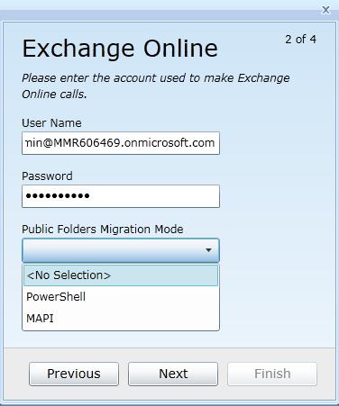 Add Office 365 Forest: Exchange Online Screen Enter the User Name and Password for the account Exchange Pro should use for program calls to Exchange Online.