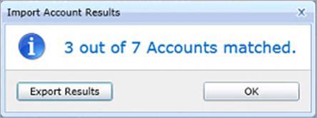 The Import Account Results window will appear displaying how many users matched.