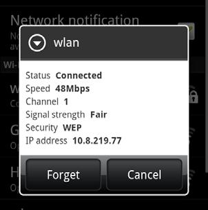 130 Internet Checking the wireless network status Press HOME > MENU and then tap Settings > Wireless & networks.