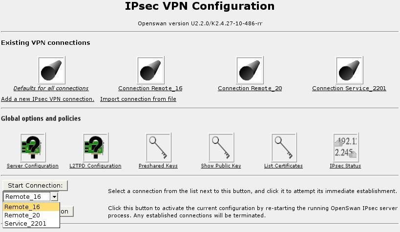 16. Configuring IPsec VPN Figure 16.3. IPsec VPN Configuration After Connections Have Been Created 16.2.3. Server Configuration Figure 16.4.