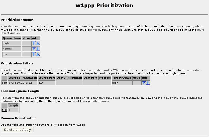 Traffic Prioritization Main Menu Figure 20.1. Traffic Prioritization Main Menu This menu displays network interfaces for which prioritization may be activated.