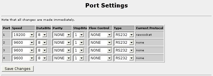 If any of your serial ports are configured as RawSocket protocol, this menu will configure them.