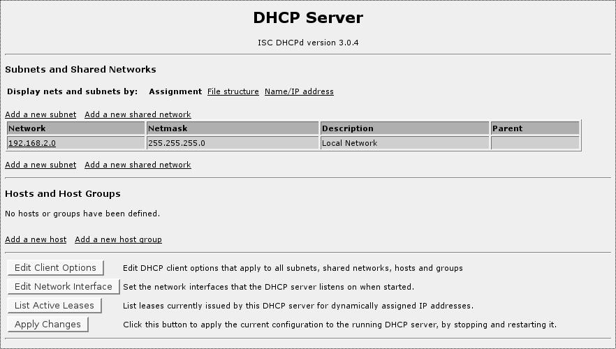 27. Configuring The DHCP server 7. Edit the shared network again. 8. Add a new subnet, and configure it for network address 192.168.2.0 with netmask 255.255.255.0 9.