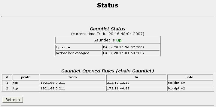34. Maintaining The Router Figure 34.9. Gauntlet Security Appliance Menu 34.4.4. Upgrading Gauntlet During an upgrade, the Gauntlet daemon may be required to restart.