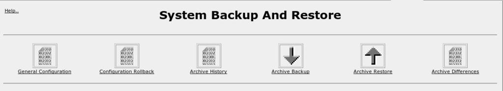 System Backup And Restore All configuration settings are saved in a configuration archive, Webmin configuration settings are saved in a Webmin configuration archive, Archives can be used to clone
