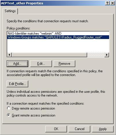 Appendix E. RADIUS Server Configuration 3. Double click the newly created policy name.