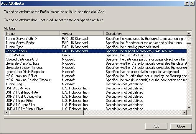 Appendix E. RADIUS Server Configuration Figure E.3. IAS Window - Add Attribute 6.