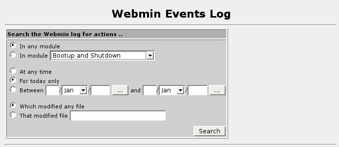 2. Webmin Configuration 2.2.5. Webmin Events Log Figure 2.7.