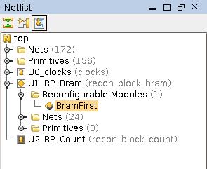 Step 3: Creating Reconfigurable Partitions and Adding Reconfigurable Modules A reconfigurable partition has now been created for U1_RP_Bram, and there is one reconfiguration module listed under this