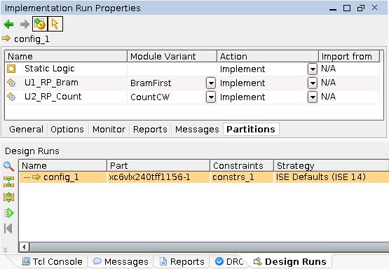 Step 9: Implementing and Promoting a Configuration Figure 20: Configuration Module Variants -- config_1 2. In the Flow Navigator, click Run Implementation to launch the implementation run.