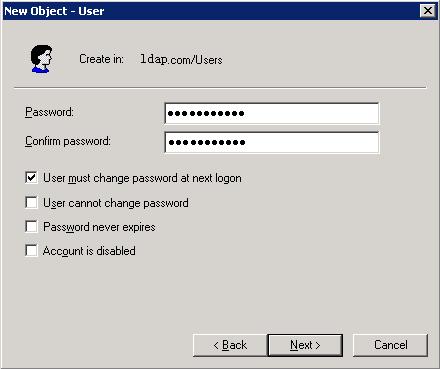 123456, select options as needed, and click Next. Figure 19 Setting the user's password g. Click OK.