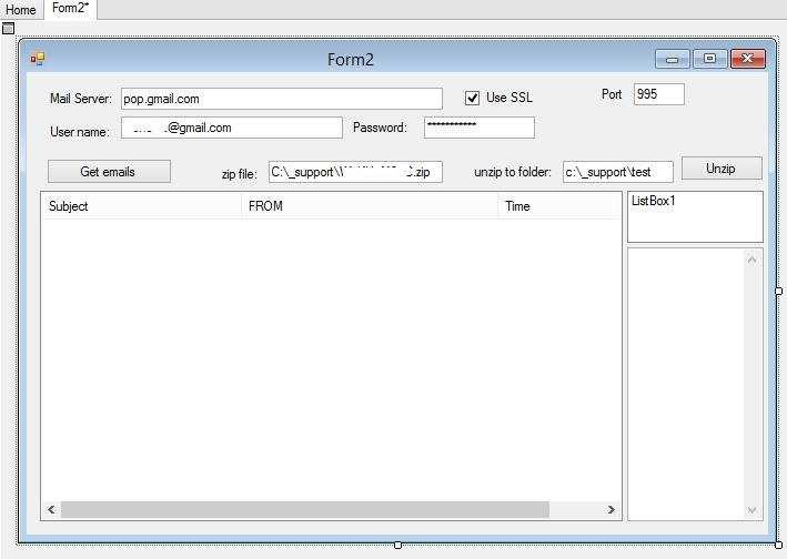 Use third-party software libraries. This sample uses an email receiver libraries downloaded from http://hpop.sourceforge.