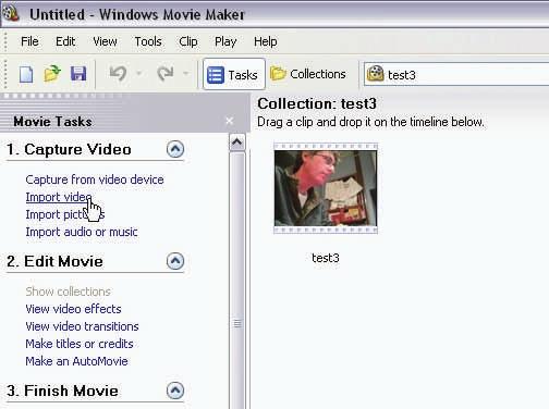 In the Movie Tasks pane click Import Video. 3.