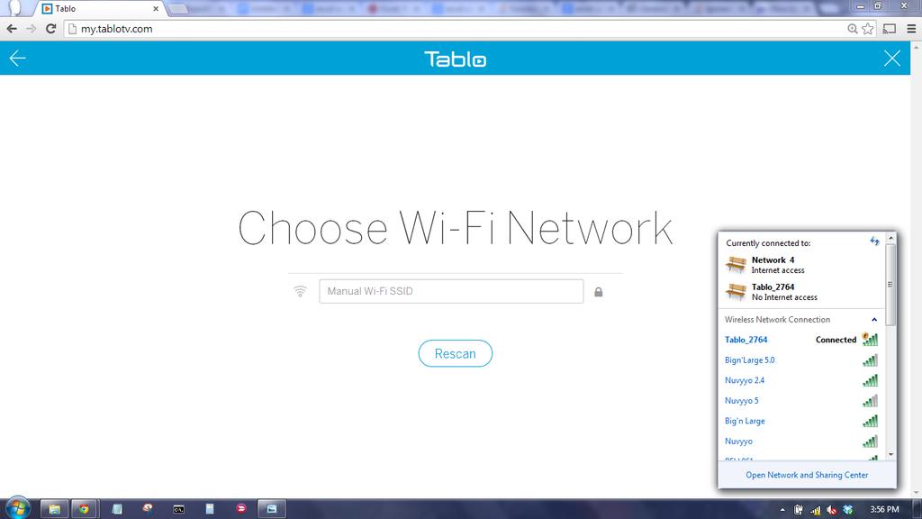 Your Tablo will appear in the Wi-Fi list. To connect to your the Tablo's WiFi network, select it from the list.
