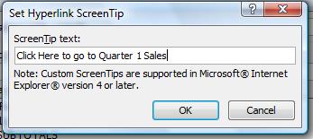 To insert a hyperlink to another work sheet, select the cell, click INSERT tab in the menu bar, select HYPERLINK icon. The Insert Hyperlink dialogue box will appear.