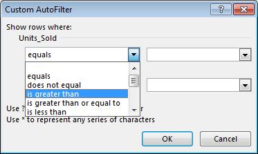 Excel 2013 Advanced Page 111 The Custom AutoFilter dialog box is displayed.