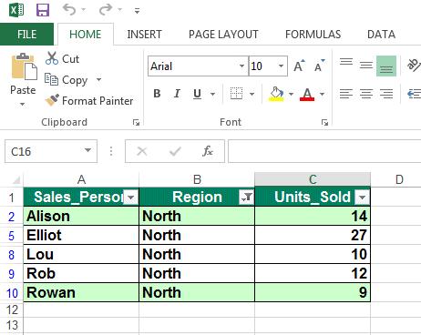 An AutoFilter has been applied to the list within this worksheet. Click within the data table.
