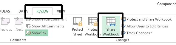 Excel 2013 Advanced Page 135 This will display the Share Workbook