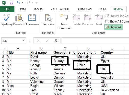 Excel 2013 Advanced Page 136 Click on cell C3 and change the name from Pelosi to Murray.