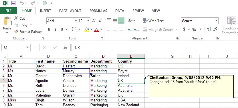 Excel 2013 Advanced Page 142 Double click on a changed cell to accept the changes.