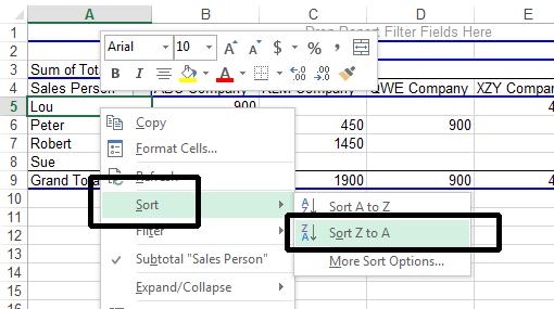 Excel 2013 Advanced Page 15 You can see that the names of the sales persons are listed in alphabetical order.