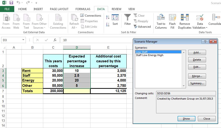 Excel 2013 Advanced Page 150 At any time we can edit a scenario.