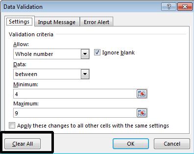 Click on the Data tab and within the Data Tools group click on the upper part of the Data Validation button. This will display the Data Validation dialog box.