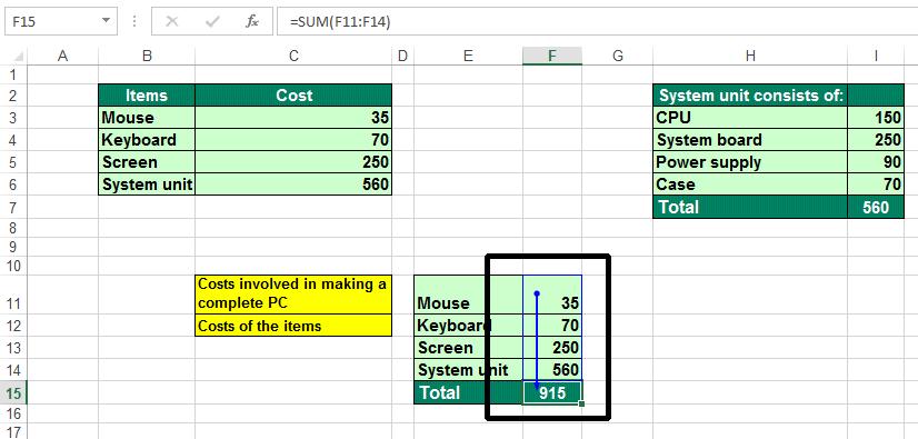 Excel 2013 Advanced Page 182 You will see the following displayed. Repeat this procedure, i.e. click on the Trace Precedents button, contained within the Formula Auditing group, under the Formulas tab.