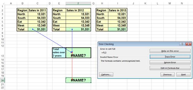 Excel 2013 Advanced Page 186 Within the Error Checking dialog box, click on the Trace Error button.