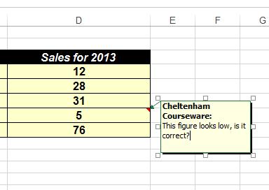 Excel 2013 Advanced Page 191 You can now edit the comment.