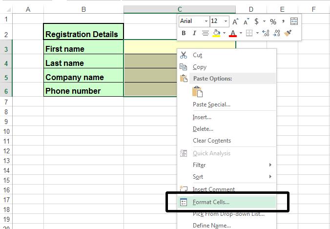 Excel 2013 Advanced Page 211 The Format Cells dialog box is displayed. Click on the Protection tab. Remove the tick from the Locked check box. Click on the OK button.