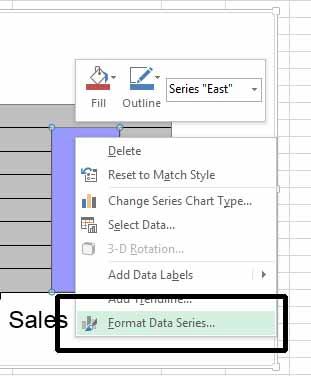 Excel 2013 Advanced Page 53 This will display the Format Data Series side panel. Click on the Fill button.
