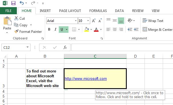 Excel 2013 Advanced Page 64 Click on the hyperlink and your web browser will start automatically and display the Microsoft web page. Press Alt+F4 to close the web browser.