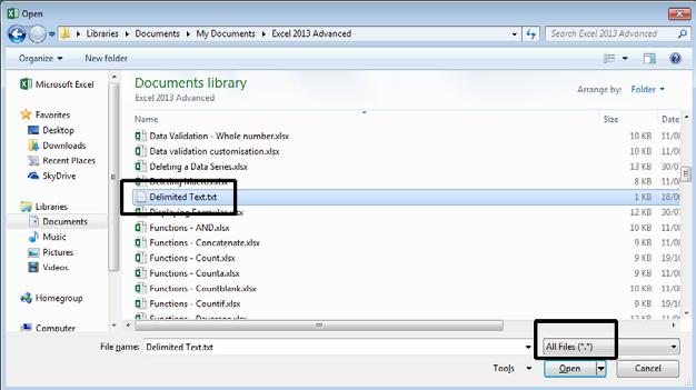 Excel 2013 Advanced Page 82 TIP: Tab delimitation, means that each item within