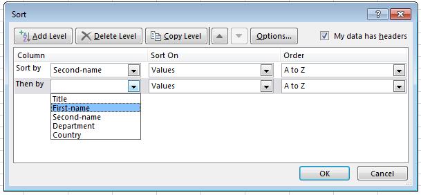 Excel 2013 Advanced Page 90 Make sure that the A to Z order option is selected.