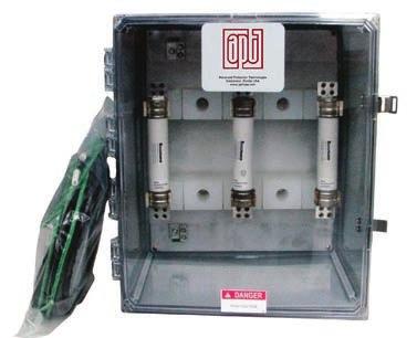 as part of the MF. NEMA 4X Polycarbonate enclosure with stainless steel lockable latches. All connecting wires included 2.4m (8 ft) of #6 AWG, 25k wire each (3 Phase, 1 Ground).