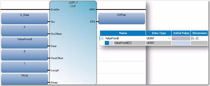 Create or specify values/variables for the COP input parameters as shown.