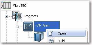 Use CIP Generic Client Messaging Chapter 3 3. Right-click CIP_Gen program, choose Open. 4.